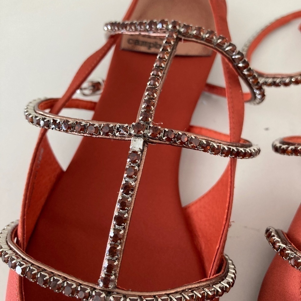 Jeffery Campbell Anthropologie Pristina Slingback Orange Rhinestone Flats Sz 9.5 - Picture 4 of 6